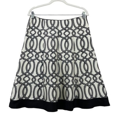White House Black Market Size 4 Silk A-Line Skirt Black White Geometric Print