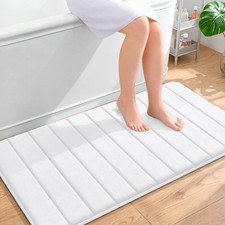 OLANLY Memory Foam Bath Mat 44x24, Super Soft Absorbent 44" X 24", White