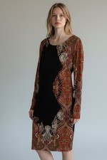 Cache Dress Women's Size 10 Multicolor Paisley Print Long Sleeve Dress Stretch