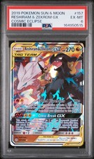 2019 POKEMON SUN & MOON COSMIC ECLIPSE #157 RESHIRAM & ZEKROM GX PSA 6