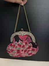 Vintage Cache Bag With Chain Gems  And Sequins- Multicolored