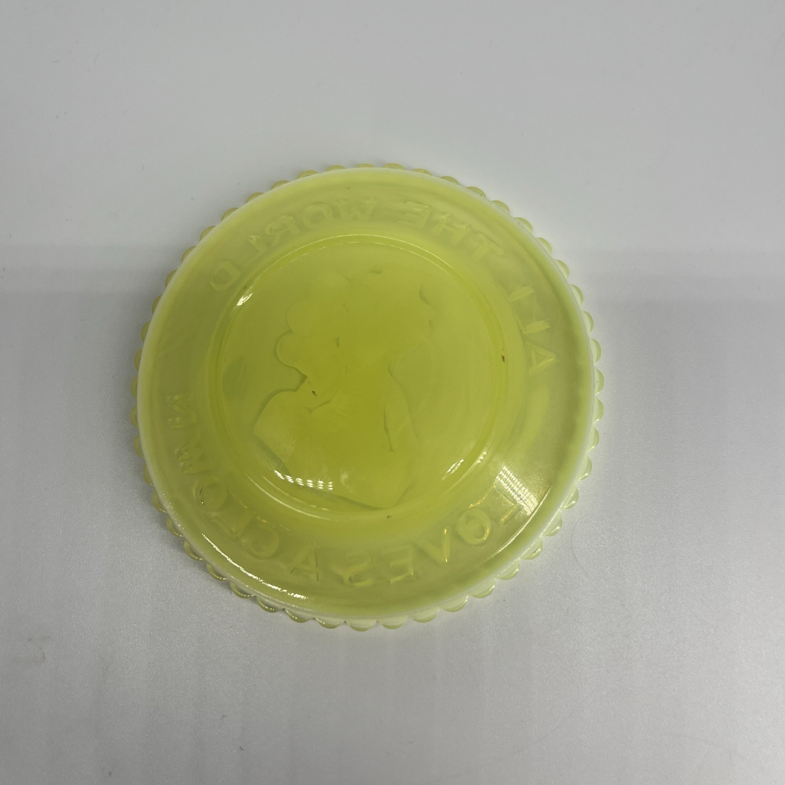 2pcs - Mosser Pee Wee Clown Figurine 2" + Clown Plate 3.5" Vaseline Opalescent