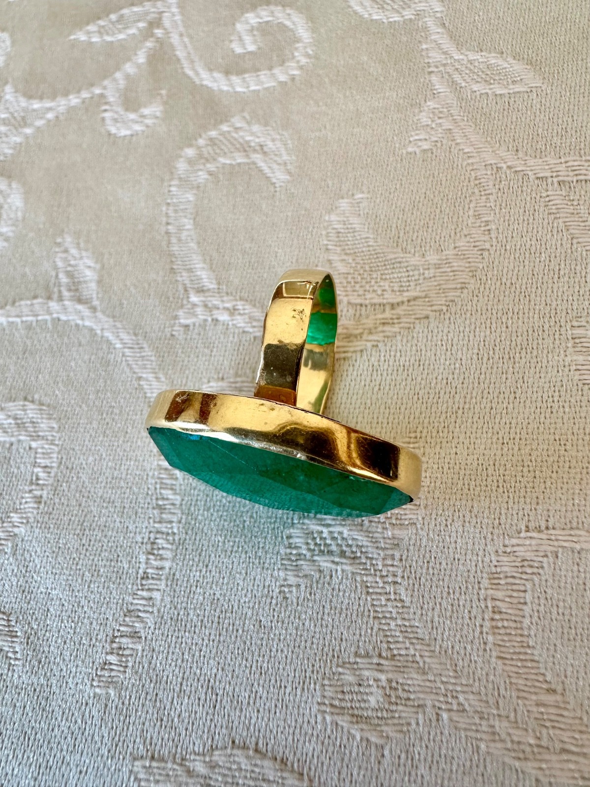 14k SOLID GOLD OVAL SOLITAIRE HUGE GREEN CHALCEDO… - image 5