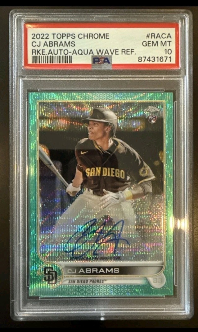 2022 Topps Chrome CJ Abrams Rookie Aqua Wave Refractor Auto /199 RC PSA 10 💎