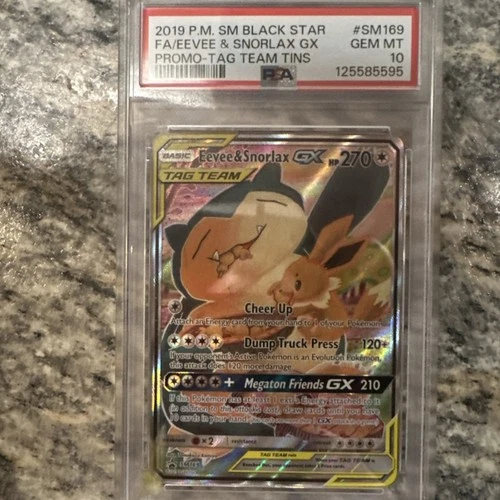 Pokémon Eevee & Snorlax GX SM Black Star Promo SM169 TAG TEAM Holo PSA 10