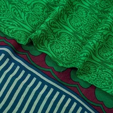 Sanskriti Vintage Sarees Green Pure Georgette Silk Printed Sari 5Yd Craft Fabric