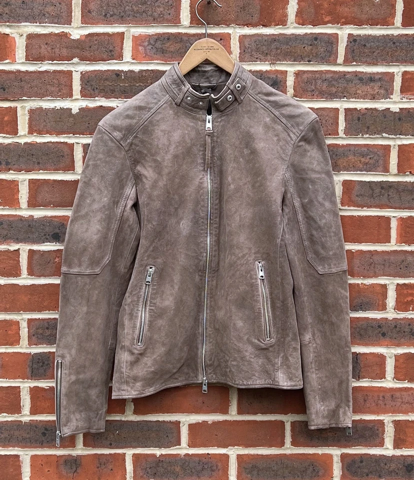 NEW All Saints Mens CORA Leather Bomber Jacket XS Brown Biker Extra Small - Image 2 of 4