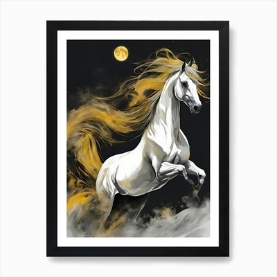 Pferd im Mondschein99 Kunstdruck gerahmt Wandbild Poster Leinwanddruck Bild
