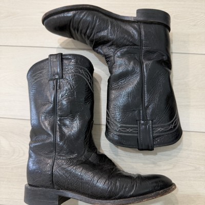 Justin BOOTS Mens Black Smooth Ostrich Roper Cowboy Western  display picture 1