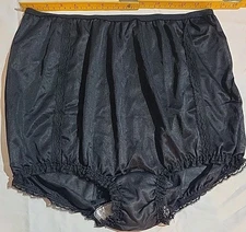 Vtg Black Satin W Lace Decoration Front Lace Ruffle Leg Sz14 