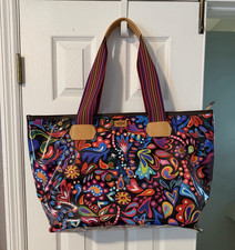 Consuela Multicolor Floral Tote Bag Zip Top Double Handles Inner Pockets Lined