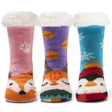 3 Pack Kids Winter Socks, Grips, Warm Fuzzy, Soft Lined, Fluffy, Boys, Girls