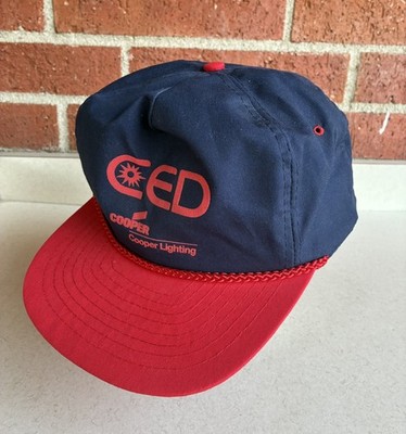 VTG 90s Red Blue CED Electrical Cooper Lighting Trucker Cap Hat Snapback Rope