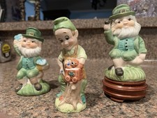ESTATE PIECES-VTG. SET OF 3 LEFTON HAND-PAINTED PORCELAIN LEPRECHAUNS-FLAWLESS!