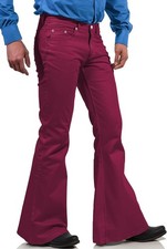 Men's 70s Disco Bell Bottom Jeans Flared Pants Vintage Stretch Denim Mid Rise