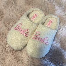 Barbie Ivory Pink Logo Women's Slip-On Comfort Slippers US Size 6 Closed Toe