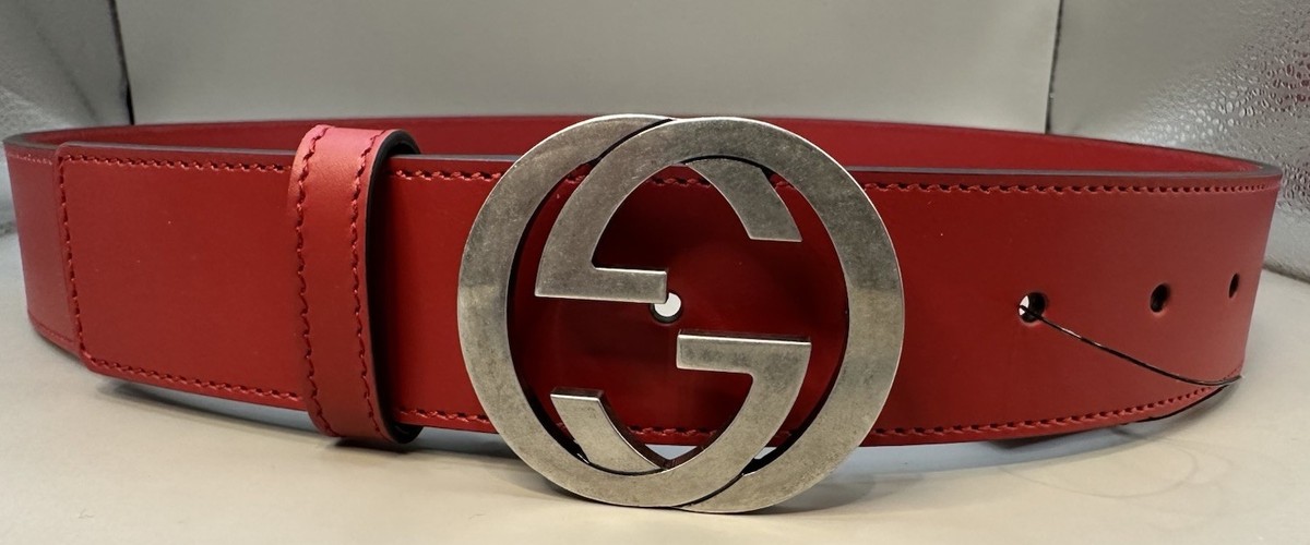 Gucci Interlocking G Red Leather Belt Size 85/34 Authentic  display picture 3