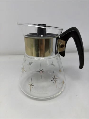 Vintage Pyrex Corning 1960's Atomic Starburst Glass Coffee Pot Carafe w/ Lid