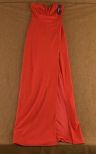 Lulus Womens X-Small Red Stretch Lined V-Neck Side Slit Strapless Maxi Dress NWT