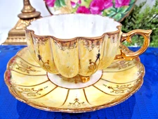 Royal Sealy tea cup and saucer Melon shape footed teacup yellow made in Japan