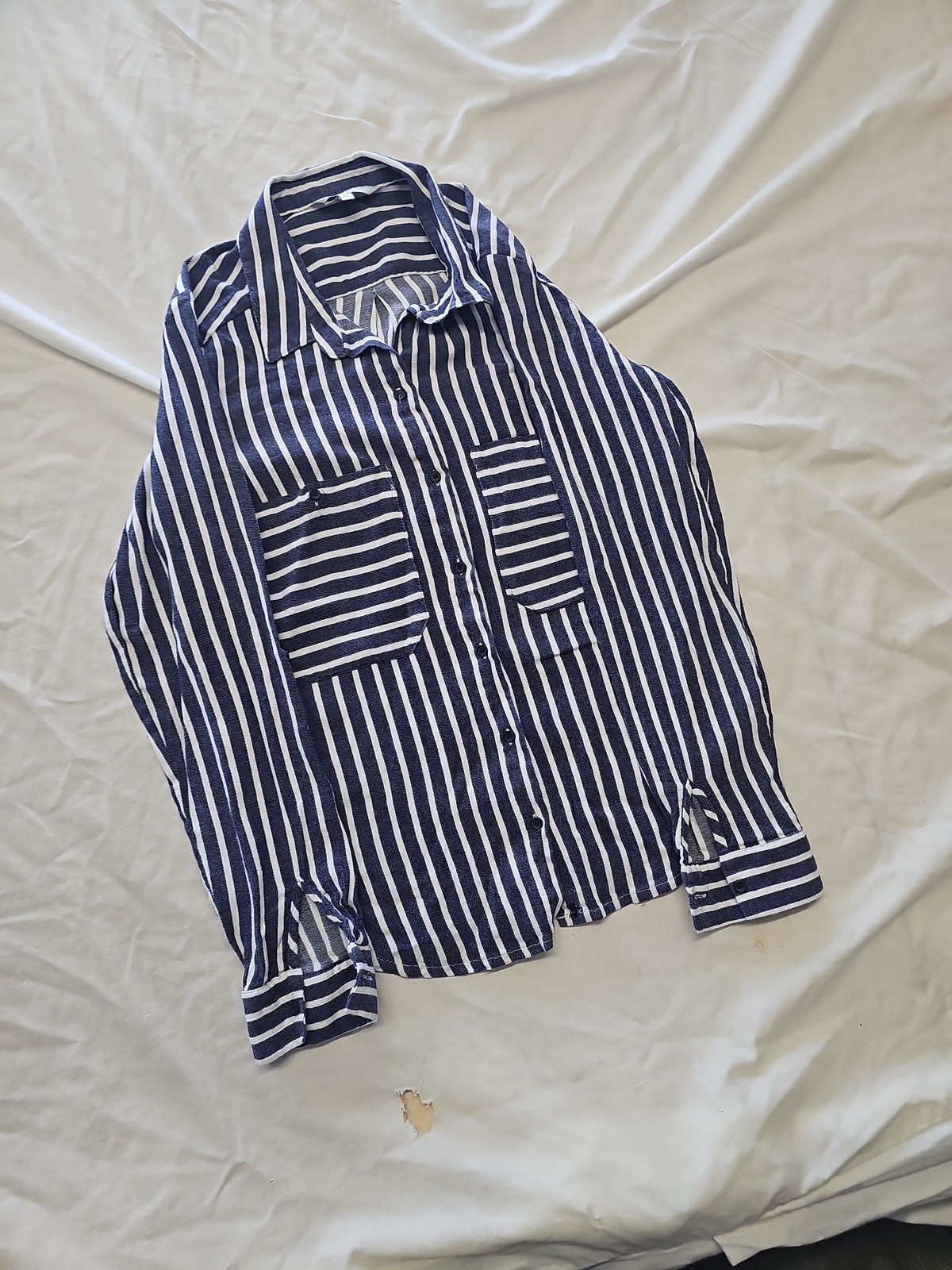 Next Navy and White Striped Long-Sleeve Shirt with Pocket Details size10 HH203 image 4