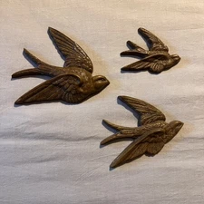 3 Vintage Burwood Swallows Bird Art 1983 Wall Hangings Decor Set