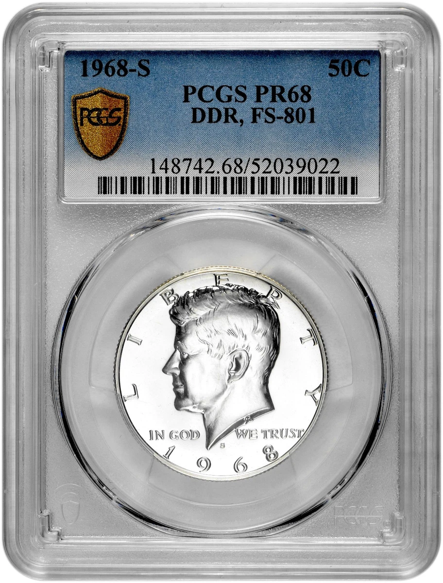 PCGS Certified PR 68 Graded 1968 Kennedy US Half Dollars (1964-Now