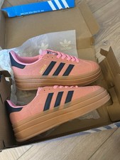 retro pink navy adidas gazelle trainers with brown soles size 5 new in box