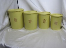 VINTAGE TUPPERWARE SERVALIER 4 PC. LEMON YELLOW CANISTER SET WITH LIDS