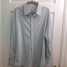 Mizzen Main Shirt Mens L Trim Fit Performance Blue Red Check Leeward No Iron EUC