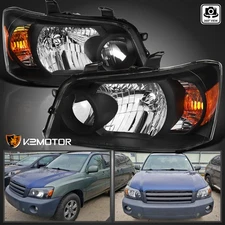 Black Fits 2004-2007 Toyota Highlander Halogen Headlights Lamps Assembly 04-07