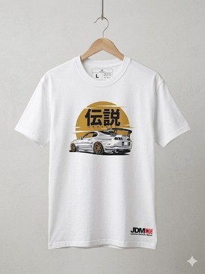 THE NICE STOCK White JDM Cars Graphic Cotton Crew Neck T-Shirt L and keychain