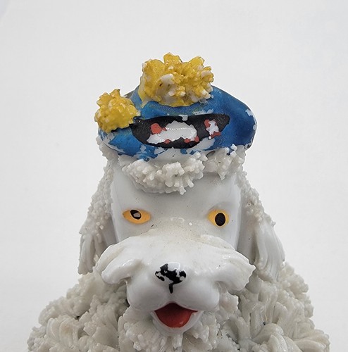 Weißer Spaghettibesatz französischer Pudel Vintage MCM Keramik 5,5" Hund Figur LESEN - Bild 14 von 15