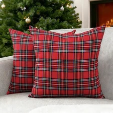 Red Tartan Plaid Christmas Throw Pillow Covers 20x20 Set of 2 Christmas Couch...