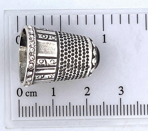 Onyx And Cubic Zirconia Thimble Victorian Style 925 Hallmarked Sterling Silver - Picture 2 of 10