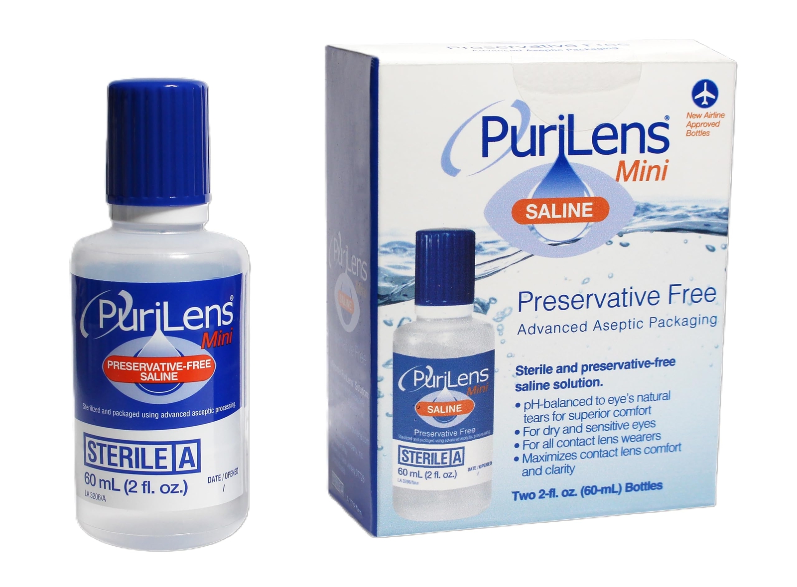 Mini Preservative-Free Lens Saline 60ml 2 fl. oz. 2 Pack