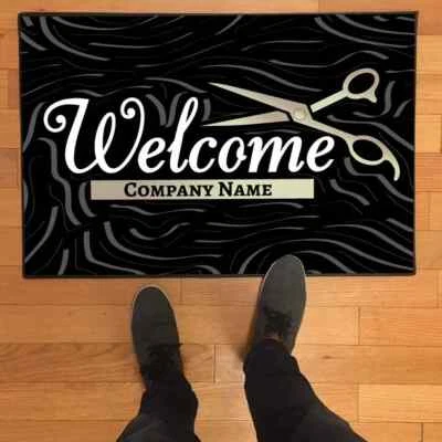 VICTORYSTORE Welcome with Scissors Doormat + Custom Hair Salon Name, 24” x 36”