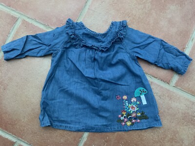 NEXT Baby Girls Dress Blue Denim Long Sleeves 3-6 Months UK
