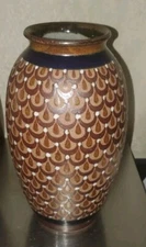 TACAT TONALA MEXICO BROWN BLUE WHITE POTTERY 10" TALL VASE DECOR