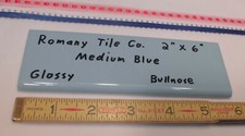 1 pc. *Medium Blue* 2” X 6” Glossy Surface Bullnose Ceramic Tile: New Old Stock