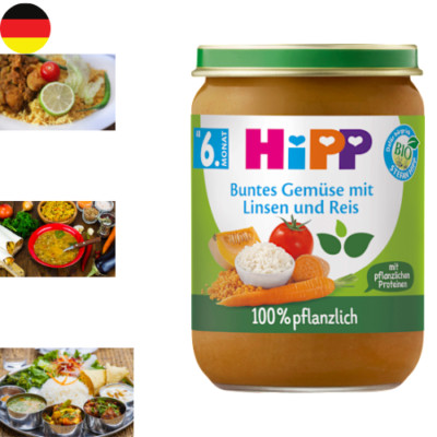 HiPP Menü Buntes Gemüse mit Linsen und Reis ab 6. Monat pflanzlich, 190 g Beikos