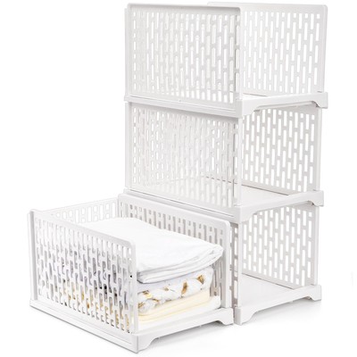 AVLA 4 Pack 38'' Stackable Plastic Storage Basket Plastic Foldable Closet Orga...