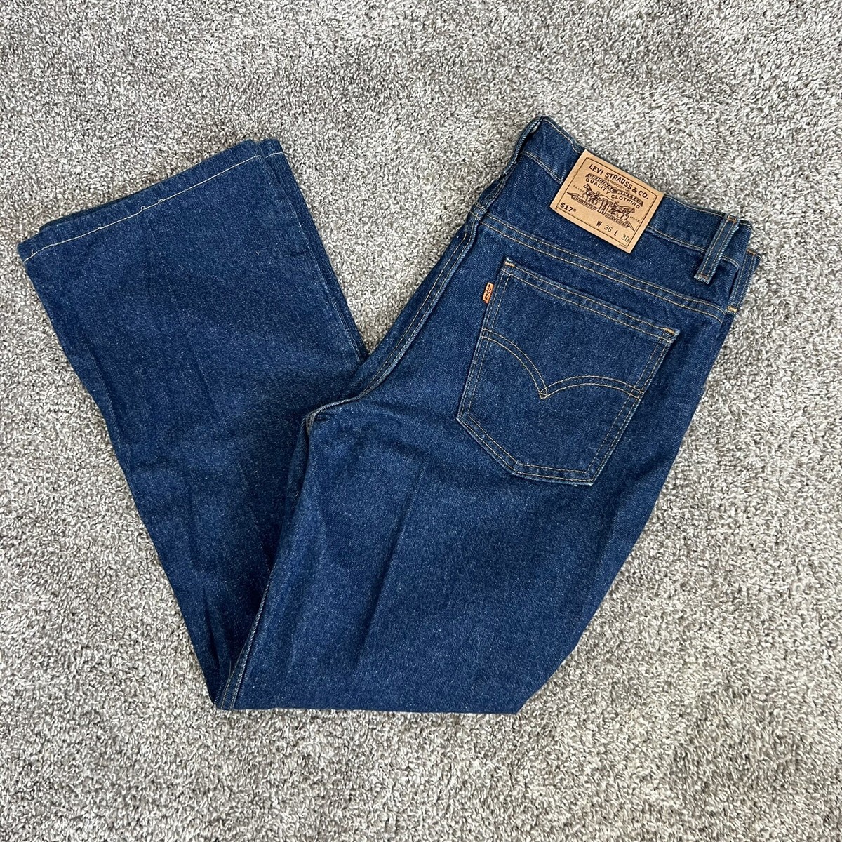 VTG Levi's 517 Orange Tab Jeans 36x30 Boot Cut Dark Blue Denim