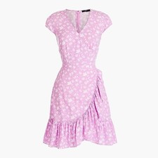 NWT J. Crew Ruffle-Front Mini Dress, Soft Rayon Bubblegum Floral, 4 Tall 4T T4
