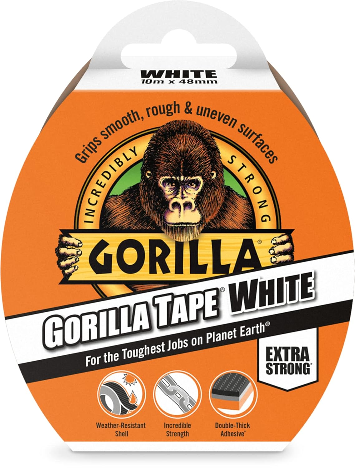Gorilla 3044611 White Duct Tape, 48mm x 10m – Strong & Durable