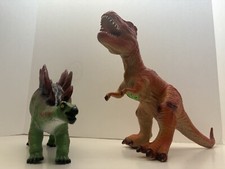 Soft Rubber Dinosaurs W/Sound Lot Of 2 Trex, Stegosaurus 16     See Video   