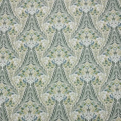 BALLARD DESIGNS EVIE GREEN BLUE STYLIZED FLORAL MULTIUSE FABRIC BY YARD 54"W - Image 1 of 4