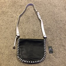 New Nardelli Black Italian Leather Crossbody Handbag Bag Purse White Cord Z22