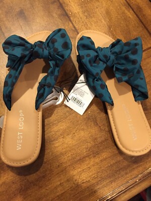 West Loop 5/6 Teal/Black or sandalswith bow & polka dots
