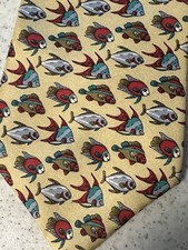 Vintage Fish Pattern Necktie Beige Novelty Silk Tie Colorful Aquatic Design